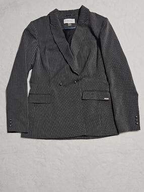 Calvin Klein Charcoal Gray Pinstripe Double-Breasted Blazer